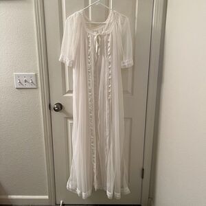 Vintage Tosca Nightgown Robe Bridal Peignoir Set Silky Nylon Off White Lace SZ M
